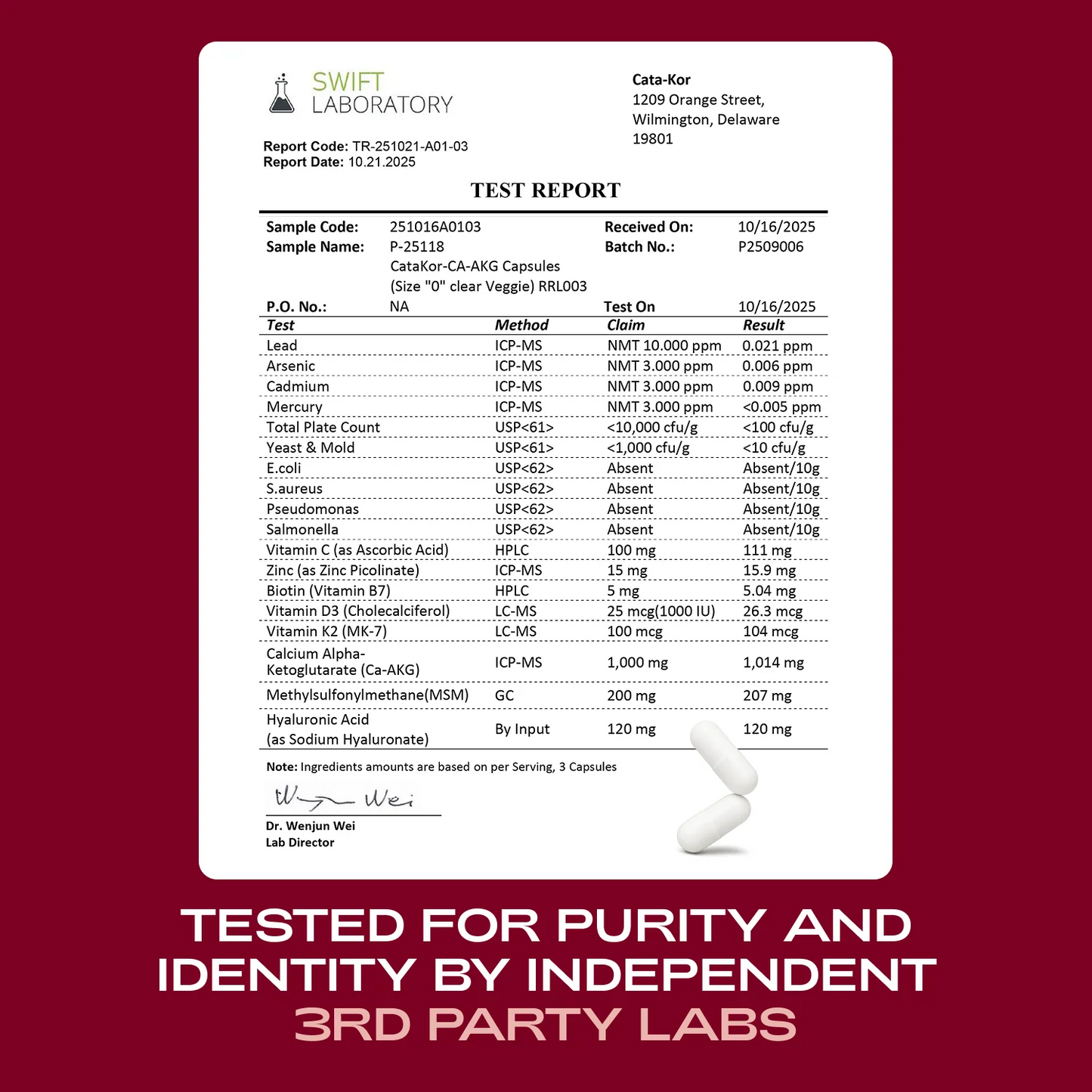 Cata-Kor Skin, Hair & Nails Supplement – Ca AKG, MSM, Hyaluronic Acid, Biotin