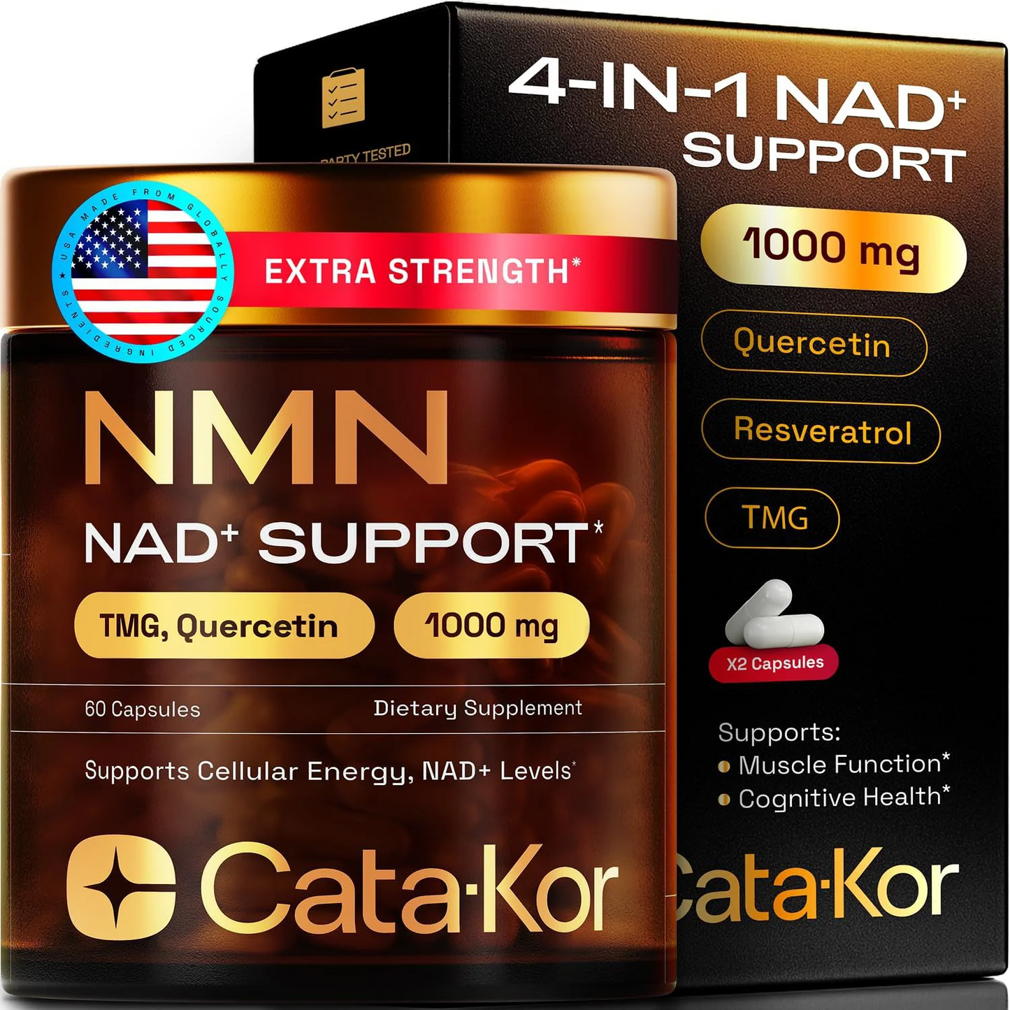 Cata-Kor NMN Supplement, Quercetin, TMG, Resveratrol – Supports Cellular Energy & NAD+ Levels